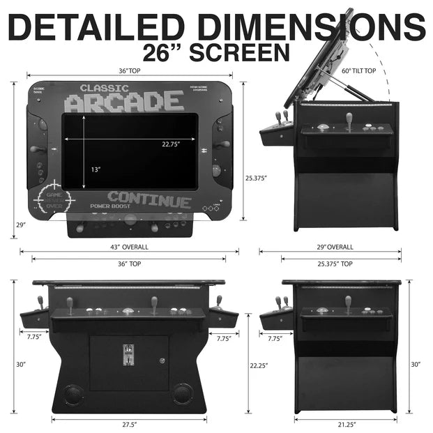 Creative Arcades 3-Sided Tilt Cocktail Arcade Machine-Arcade Games-Creative Arcades-26 Inches-3500+ Games-No Thank You-Game Room Shop