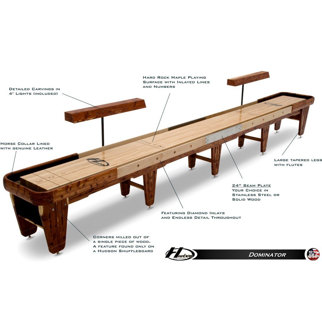 Hudson Dominator Shuffleboard Table 9'-22' Lengths with Custom Stain Options - Game Room Shop