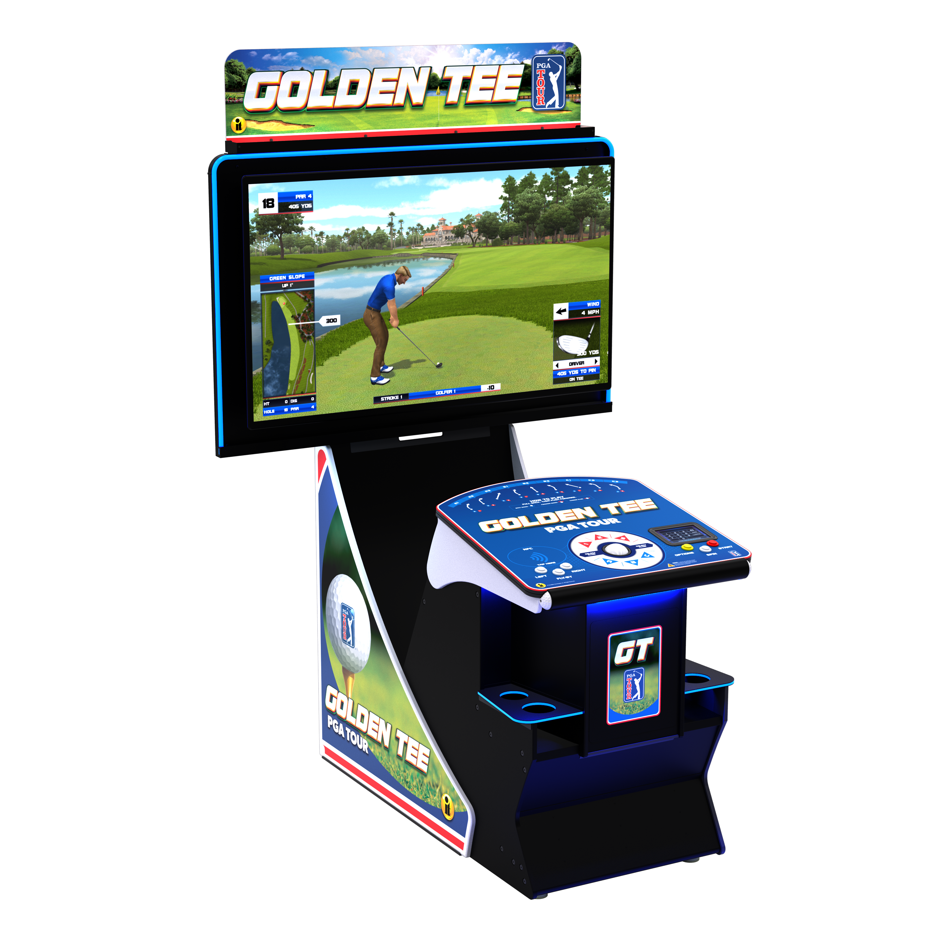 Incredible Technologies Golden Tee PGA TOUR Home Edition-Arcade Games-Incredible Technologies-Deluxe-Side to Front View-Game Room Shop