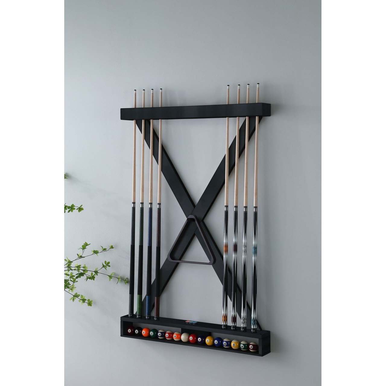 Playcraft X Style Hardwood 8 Cue Billiard Equipment Wall Rack-Billiard Cue Racks-Playcraft-Black-Game Room Shop