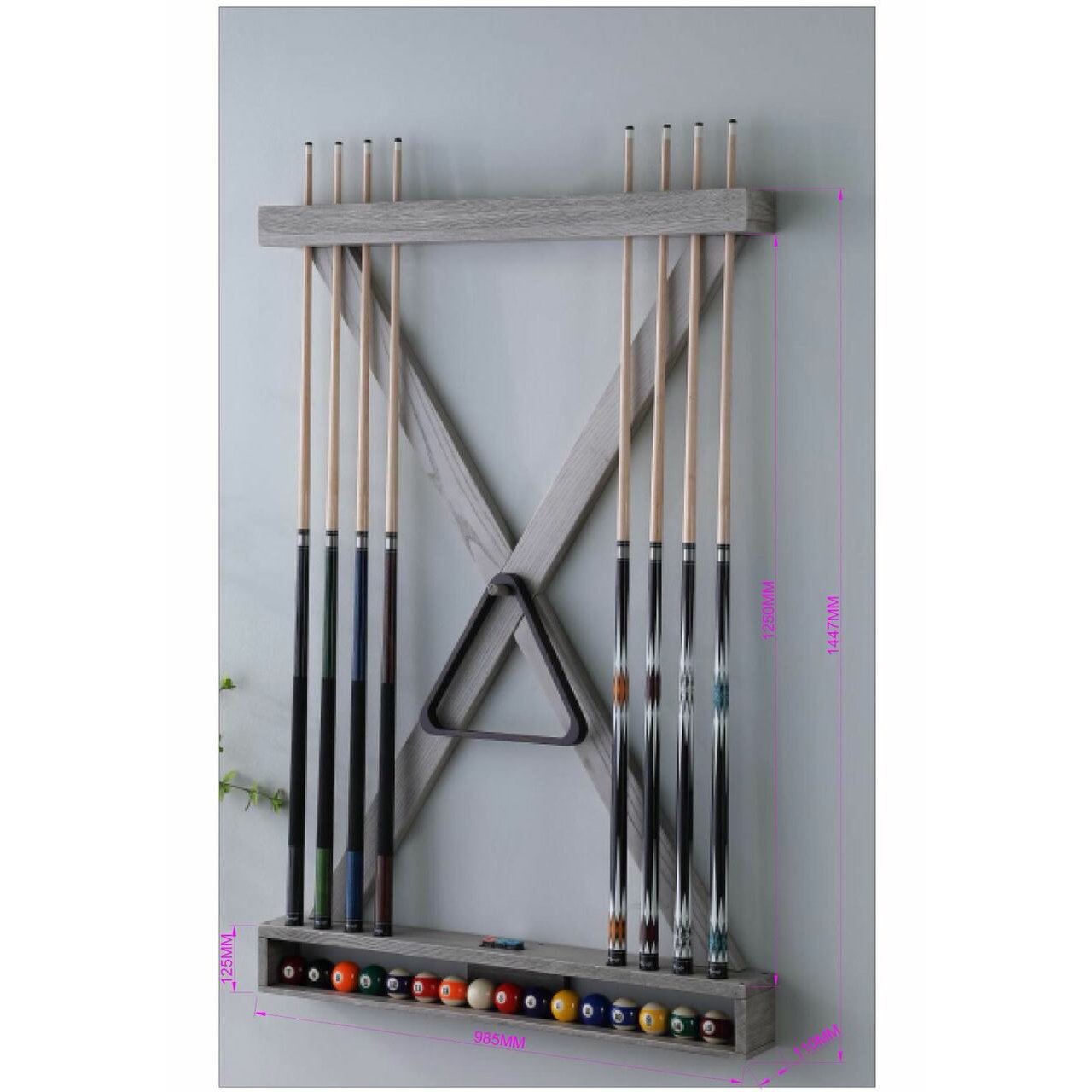 Playcraft X Style Hardwood 8 Cue Billiard Equipment Wall Rack-Billiard Cue Racks-Playcraft-Pewter-Game Room Shop