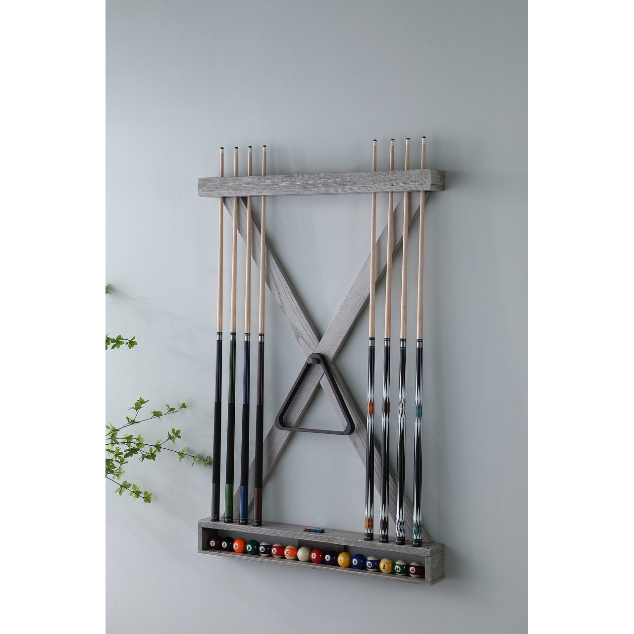 Playcraft X Style Hardwood 8 Cue Billiard Equipment Wall Rack-Billiard Cue Racks-Playcraft-Pewter-Game Room Shop