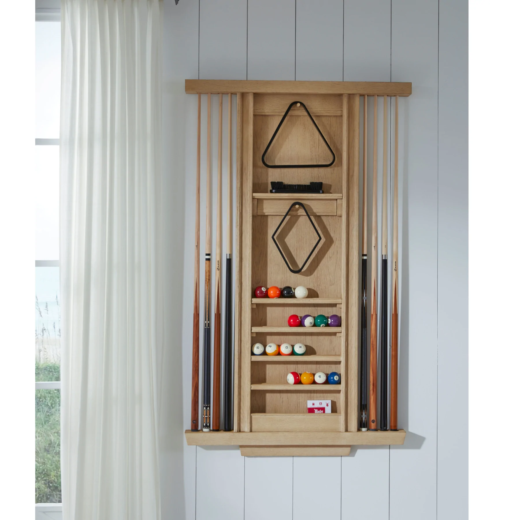 10-Cue Wall Mounted Billiard Pool Cue Rack/Holder& Dartboard Cabinet  Combination