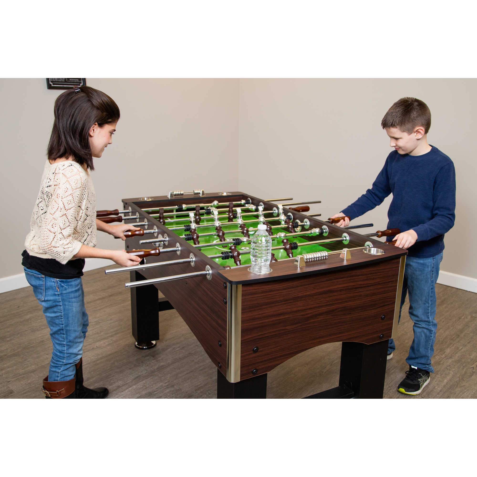 Hathaway Carmelli Primo 56-Inch Foosball Table Family Soccer Game with Wood Grain Finish Analog Scoring and Free Accessories - Game Room Shop