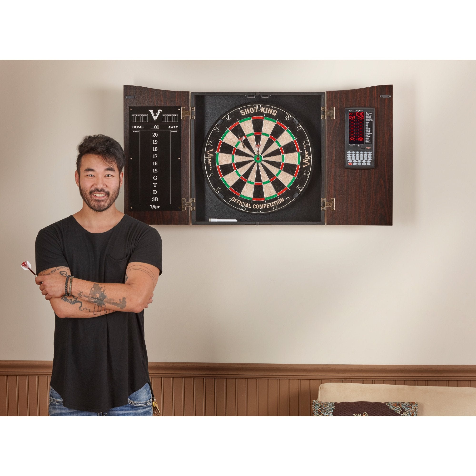 Viper Vault Deluxe Dartboard Cabinet with Integrated Pro Score - Game Room Shop